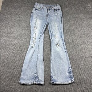 Fashion Jeans Women's Small Light Wash Distressed Flare Leg Denim Pants